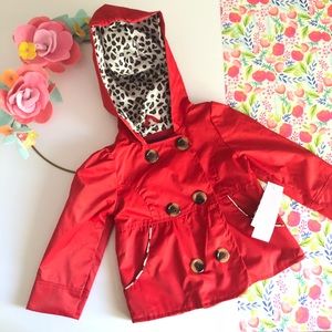 Red Waterproof Raincoat Peacoat with cheetah print